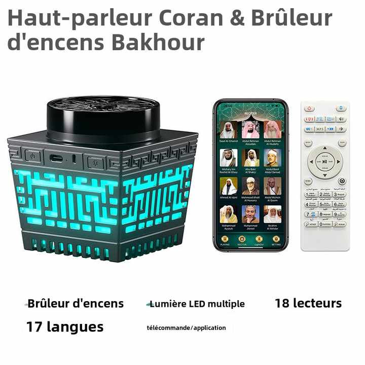 Brûleur d’encens électrique Oud avec haut-parleur, Coran complet
