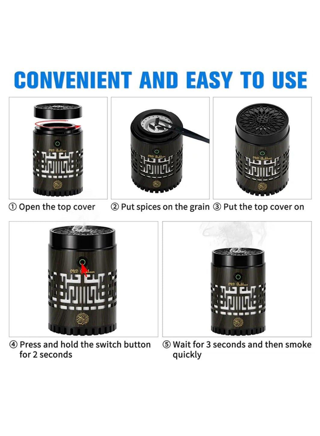 Brûleur d’encens électrique Oud avec haut-parleur, Coran complet SQ-309